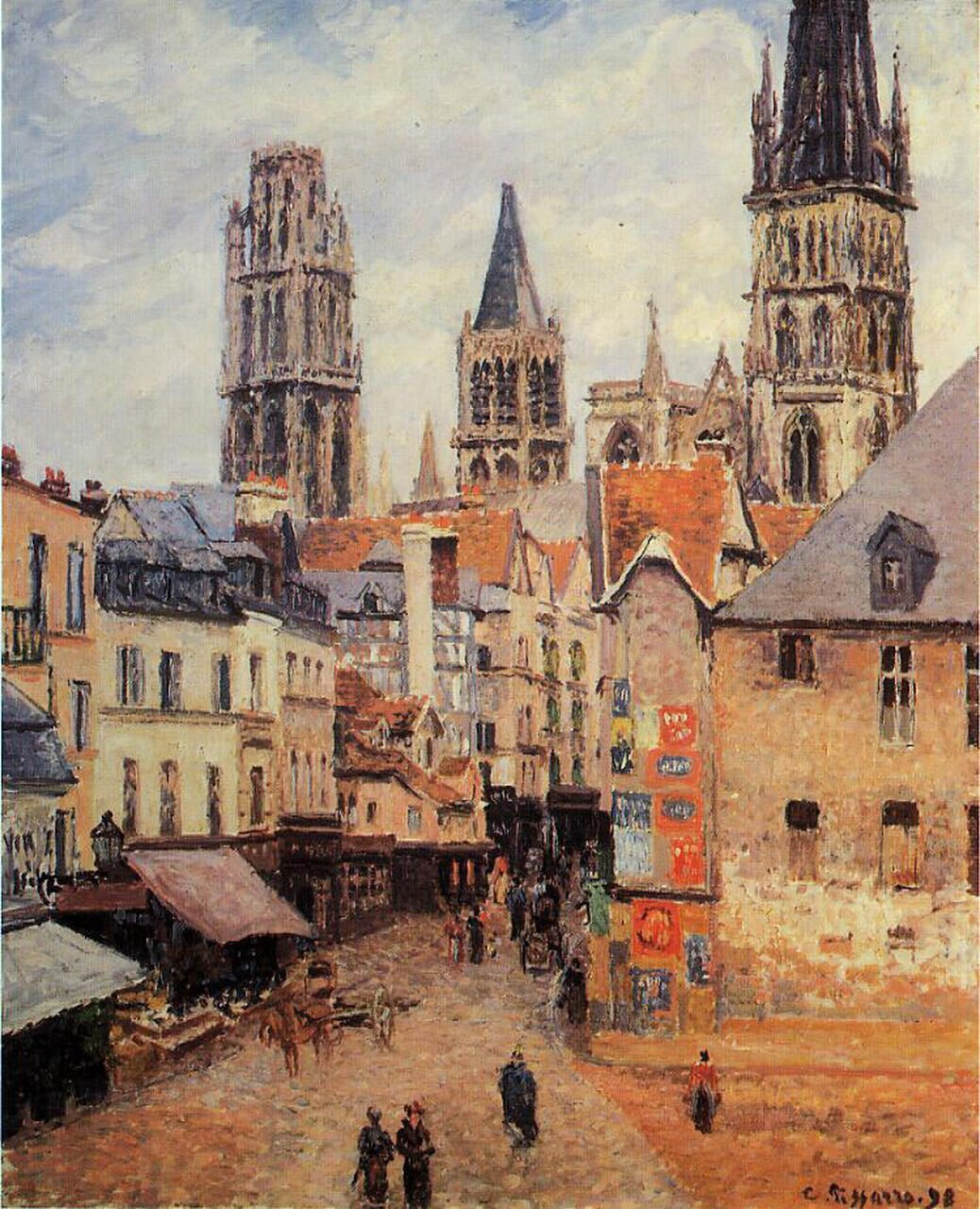 Camille Pissarro - Rue de l'Epicerie @ Rouen Grey Morning (1898) - 17"x22" Print