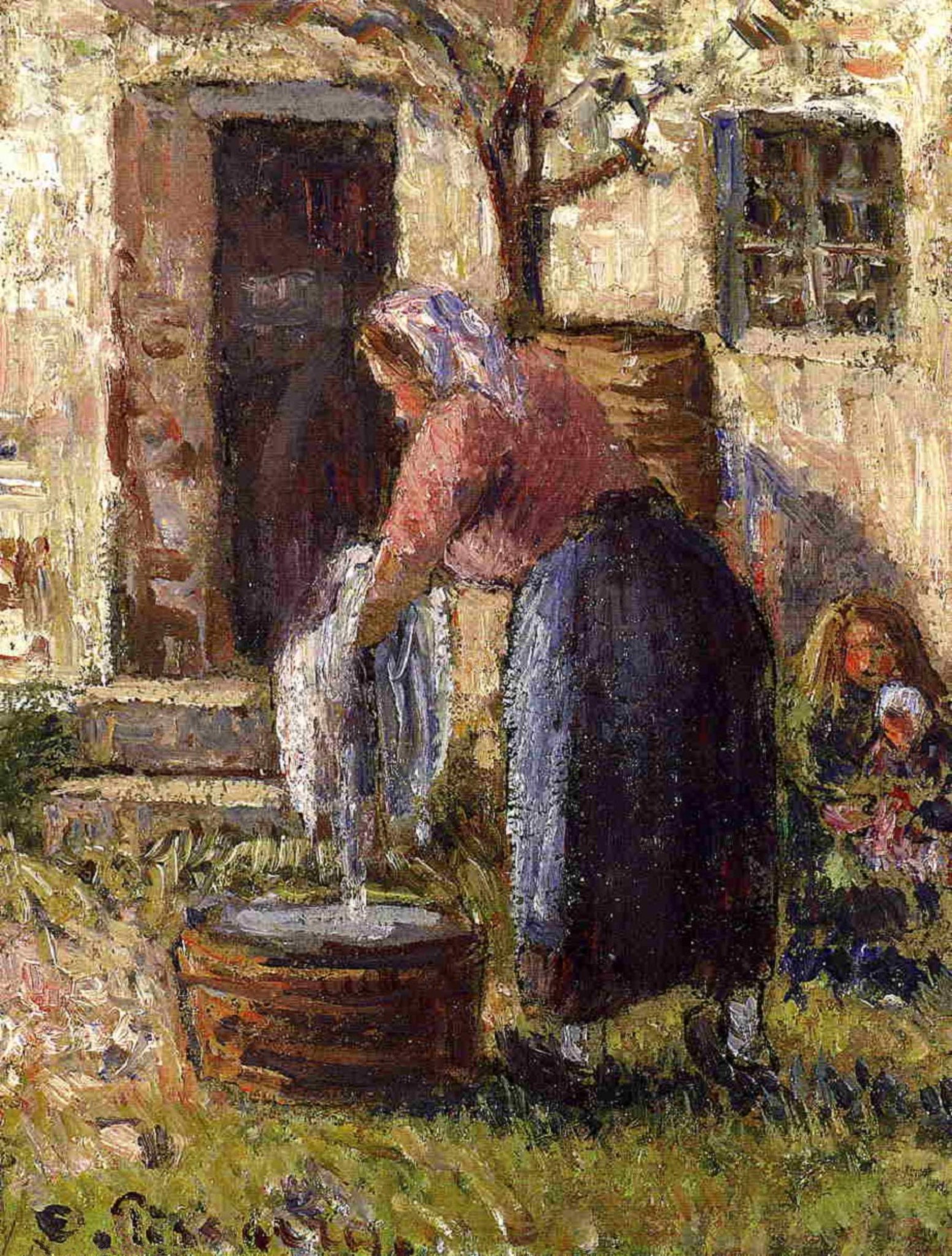 Camille Pissarro - The Laundry Woman (1898) Signed - 17" x 22" Fine Art Print