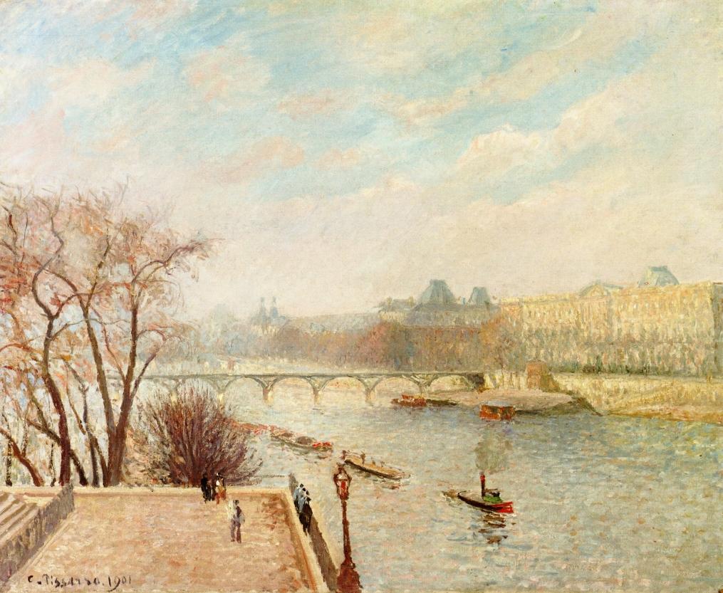 Camille Pissarro - The Louvre Winter Sunshine Morning (1900) Signed - 17"x22" Print