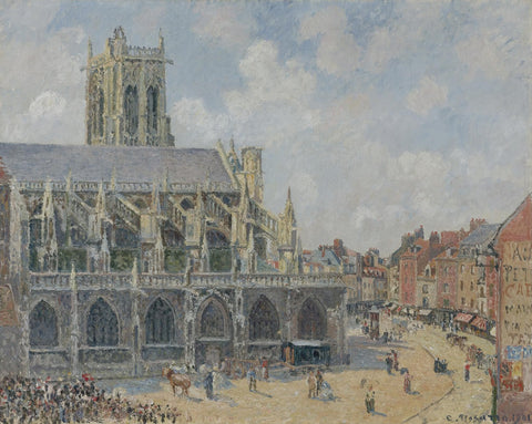 Camille Pissarro - Church of St.Jacques in Dieppe Morning-Sun (1901) Signed - 17"x22" Fine Art Print