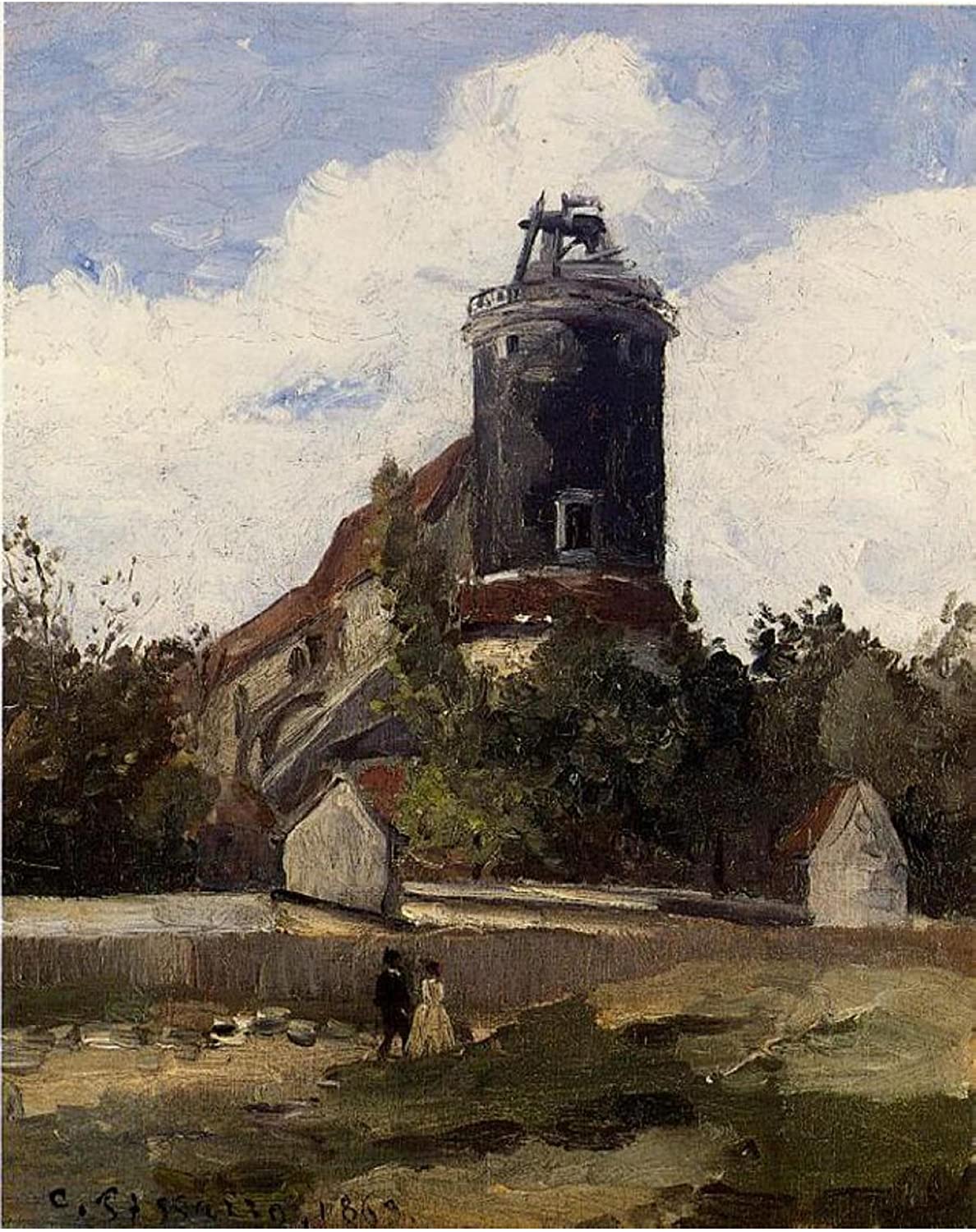 Camille Pissarro - The Telegraph Tower at Montmartre (1863) Signed - 17"x22" Print