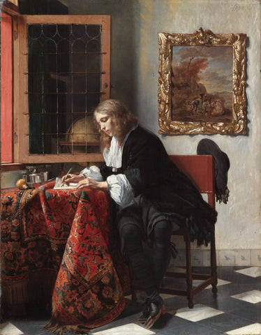 Gabriel Metsu - Man Writing a Letter (1665) Signed - 17" x 22" Fine Art Print