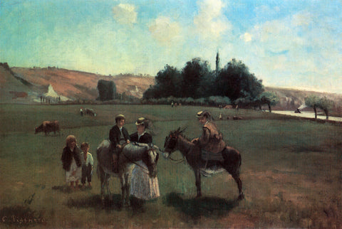 Camille Pissarro - Donkey Ride at La Roche Guyon (1865) Signed - 17"x22" Art Print