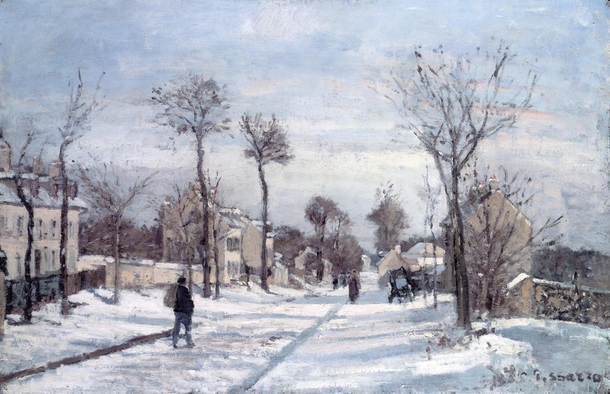 Camille Pissarro - Road to Versailles, Louveciennes, Snow (1870) Signed - 17" x 22" Fine Art Print