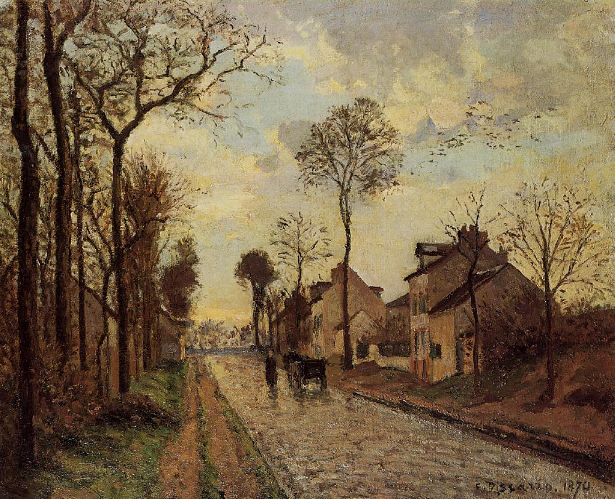 Camille Pissarro - Route de Versailles Louveciennes After Rain (1870) Signed - 17"x22" Fine Art Print