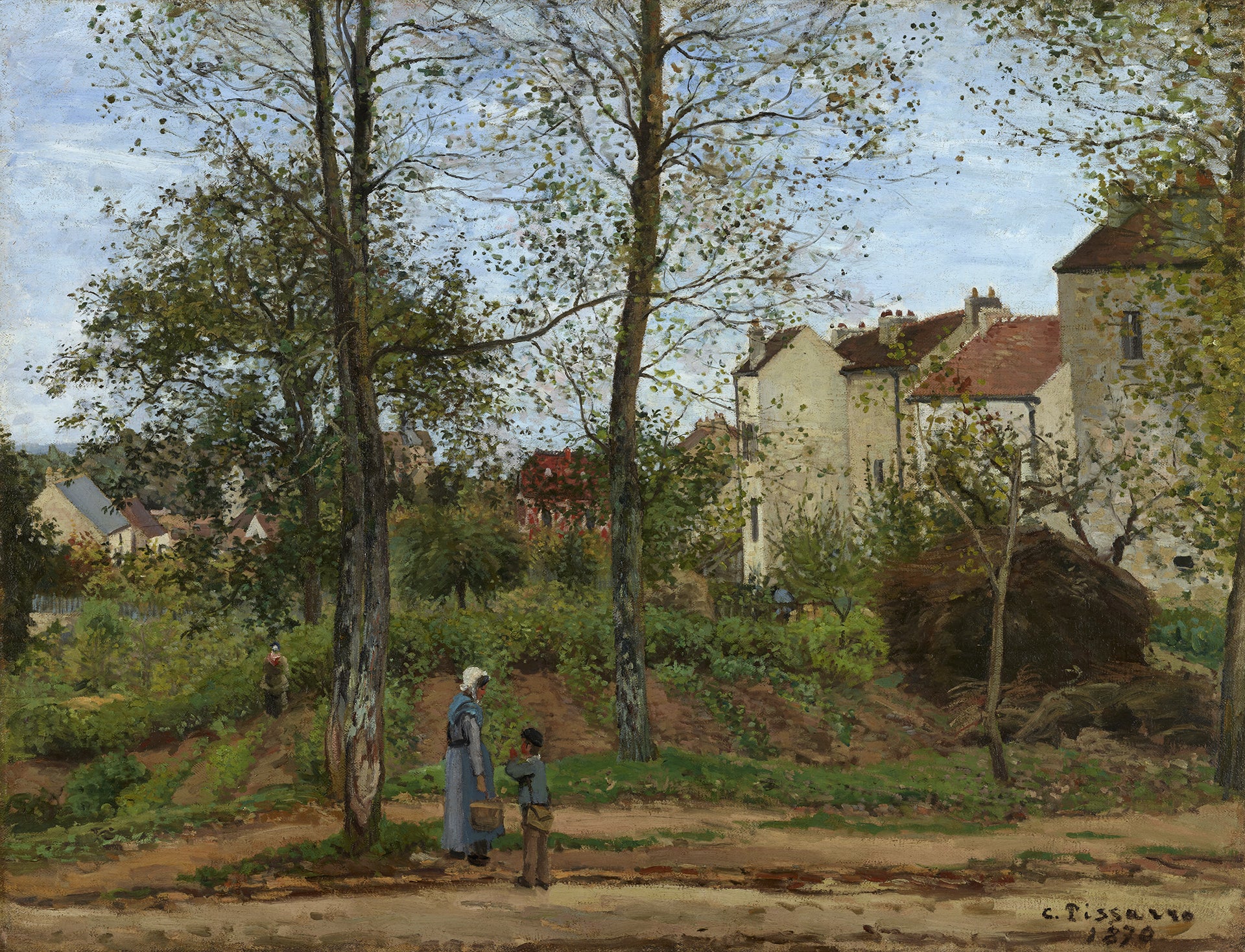 Camille Pissarro - Houses at Bougival Autumn (1870) Signed - 17" x 22" Art Print