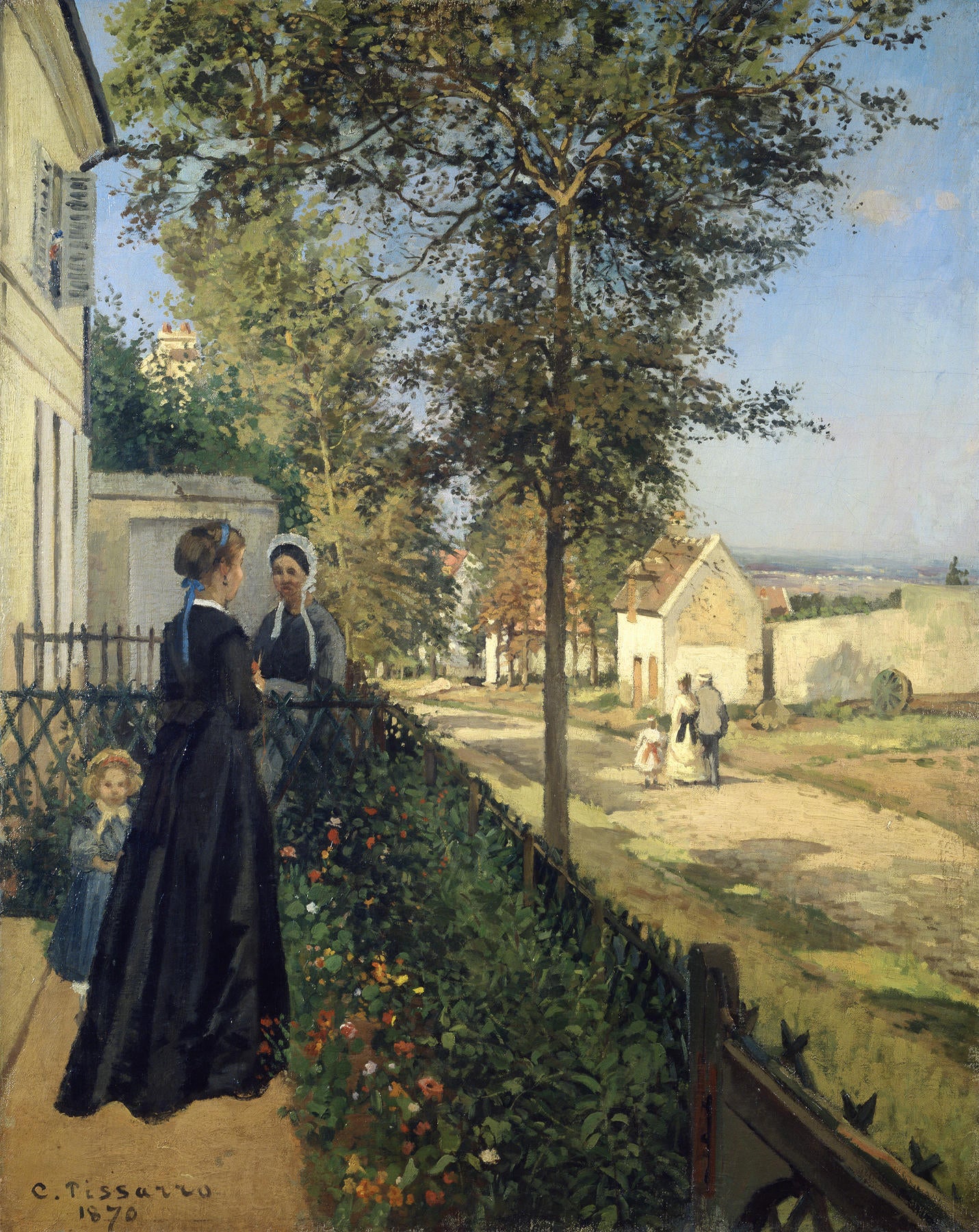 Camille Pissarro - The Conversation, Louveciennes (1870) Signed - 17" x 22" Print