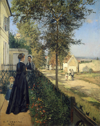 Camille Pissarro - The Conversation, Louveciennes (1870) Signed - 17" x 22" Print