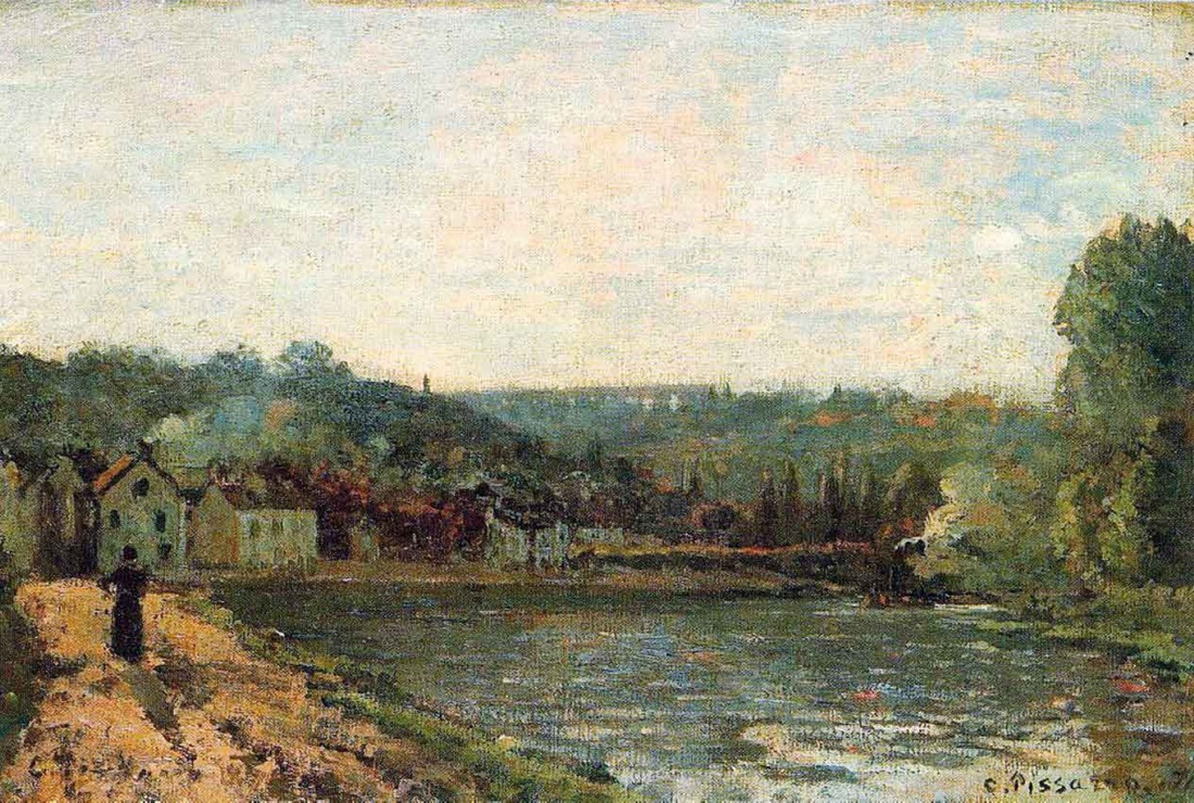 Camille Pissarro - Banks of the Seine at Bougival (1871) Signed - 17"x22" Art Print