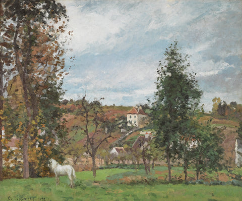 Camille Pissarro - White Horse in Field, l'Hermitage Pontoise (1872) Signed - 17"x22" Fine Art Print