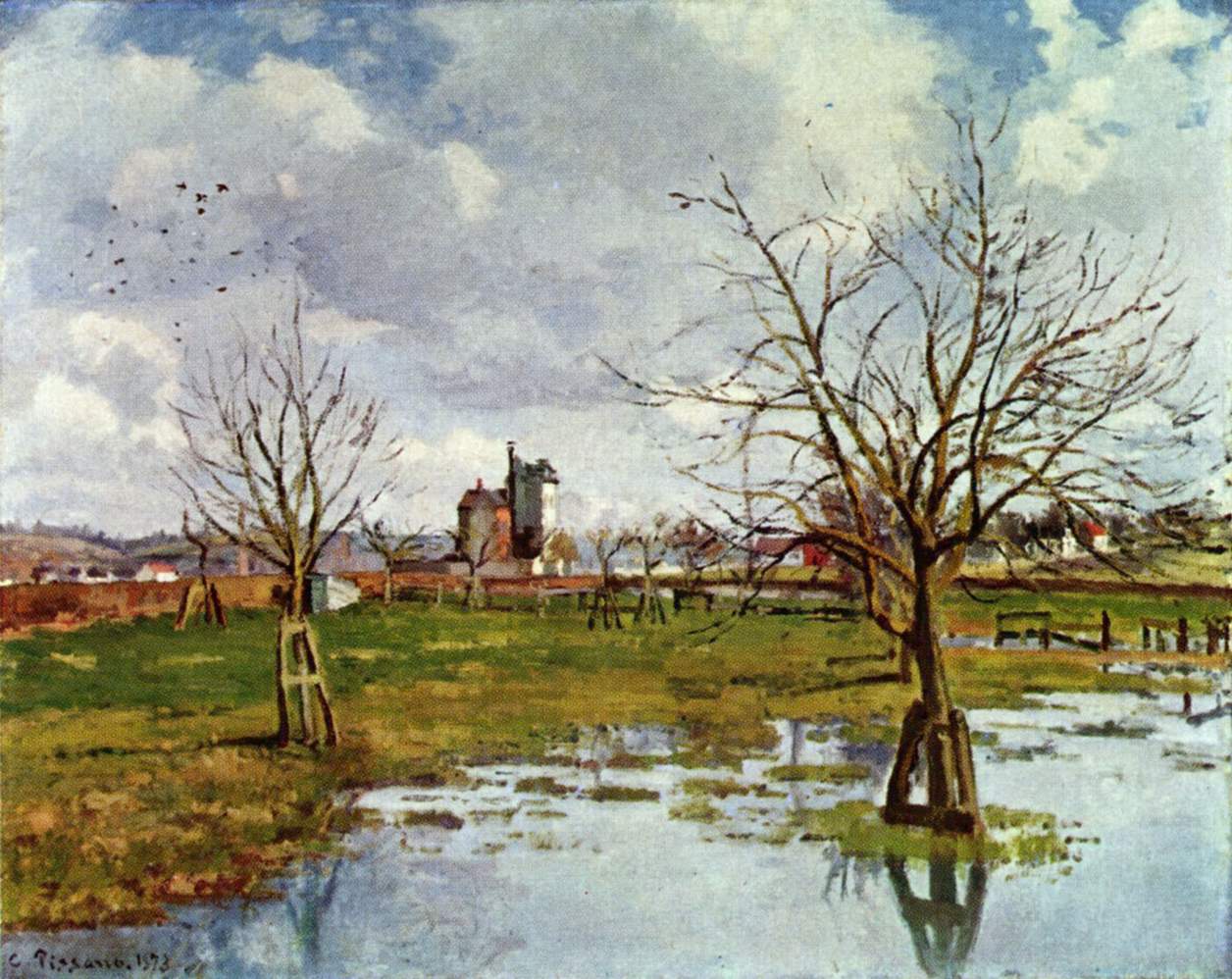 Camille Pissarro - Flood at Saint-Ouen-L'Aumône (1873) Signed - 17" x 22" Art Print