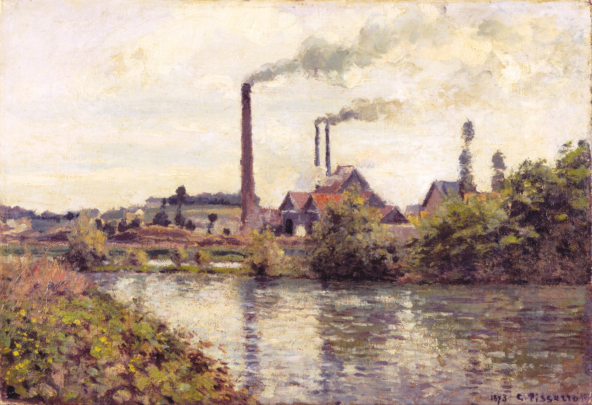 Camille Pissarro - The Factory at Pontoise (1873) Signed - 17" x 22" Fine Art Print