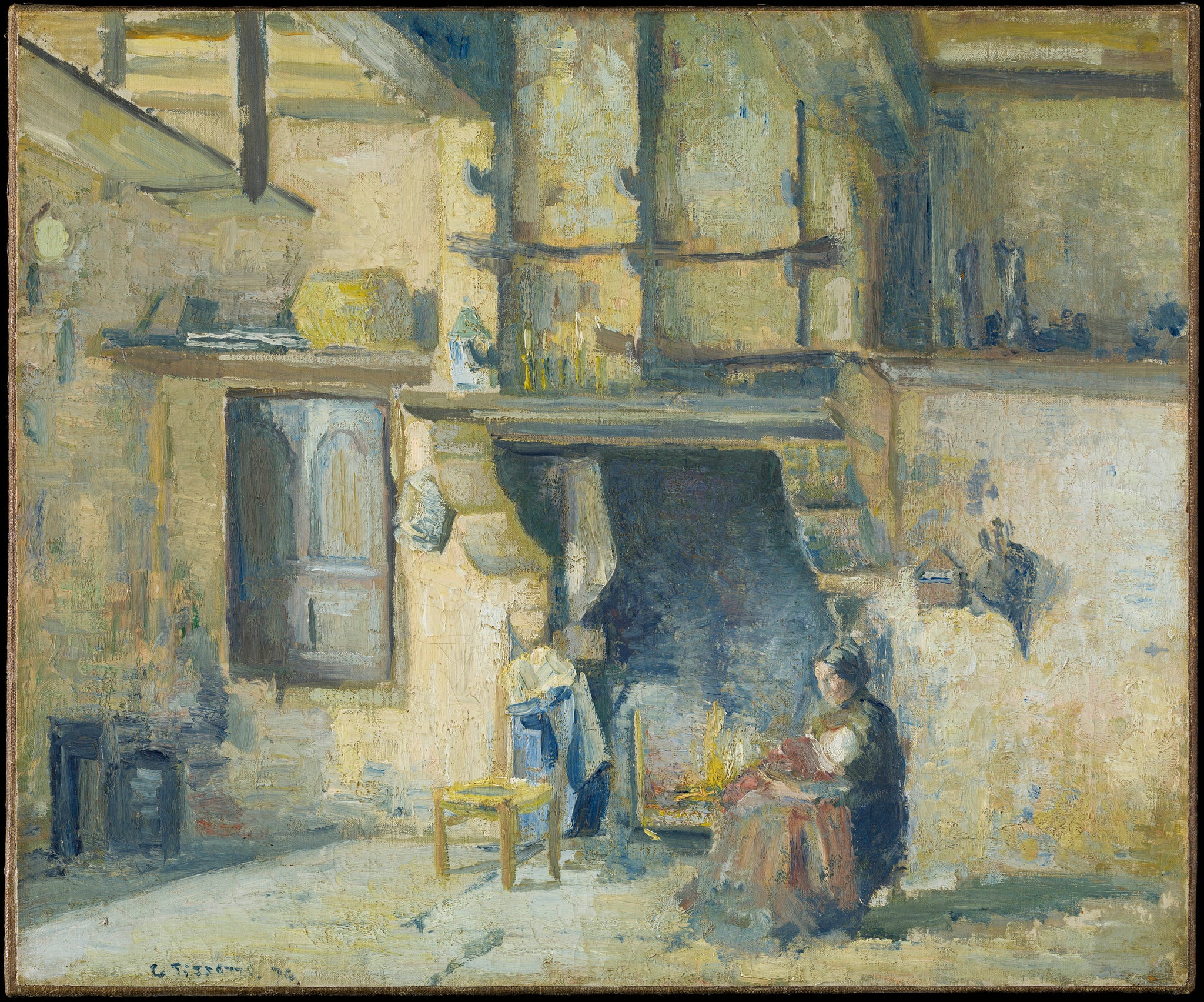 Camille Pissarro - Kitchen at Piette's, Montfoucault (1874) Signed - 17"x22" Print