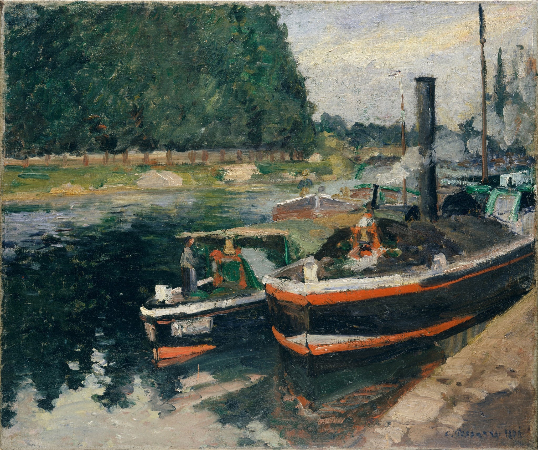 Camille Pissarro - Barges at Pontoise (1876) Signed - 17" x 22" Fine Art Print