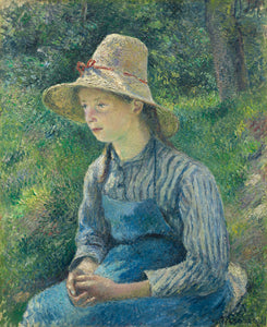 Camille Pissarro - Peasant Girl with Straw Hat (1881) Signed - 17" x 22" Art Print