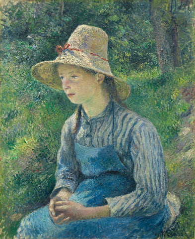 Camille Pissarro - Peasant Girl with Straw Hat (1881) Signed - 17" x 22" Art Print