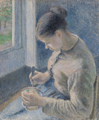 Camille Pissarro - Young Peasant Having Her Coffee (1881) Signed - 17" x 22" Print