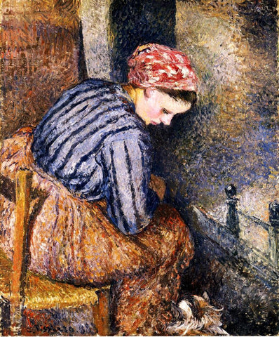 Camille Pissarro - Peasant Girl Warming Herself (1883) Signed - 17" x 22" Art Print