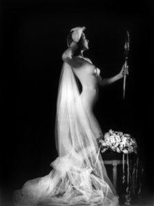 Alfred Cheney Johnston - Nude Bride in Veil Looking in Mirror (1920s) - 17" x 22" Print