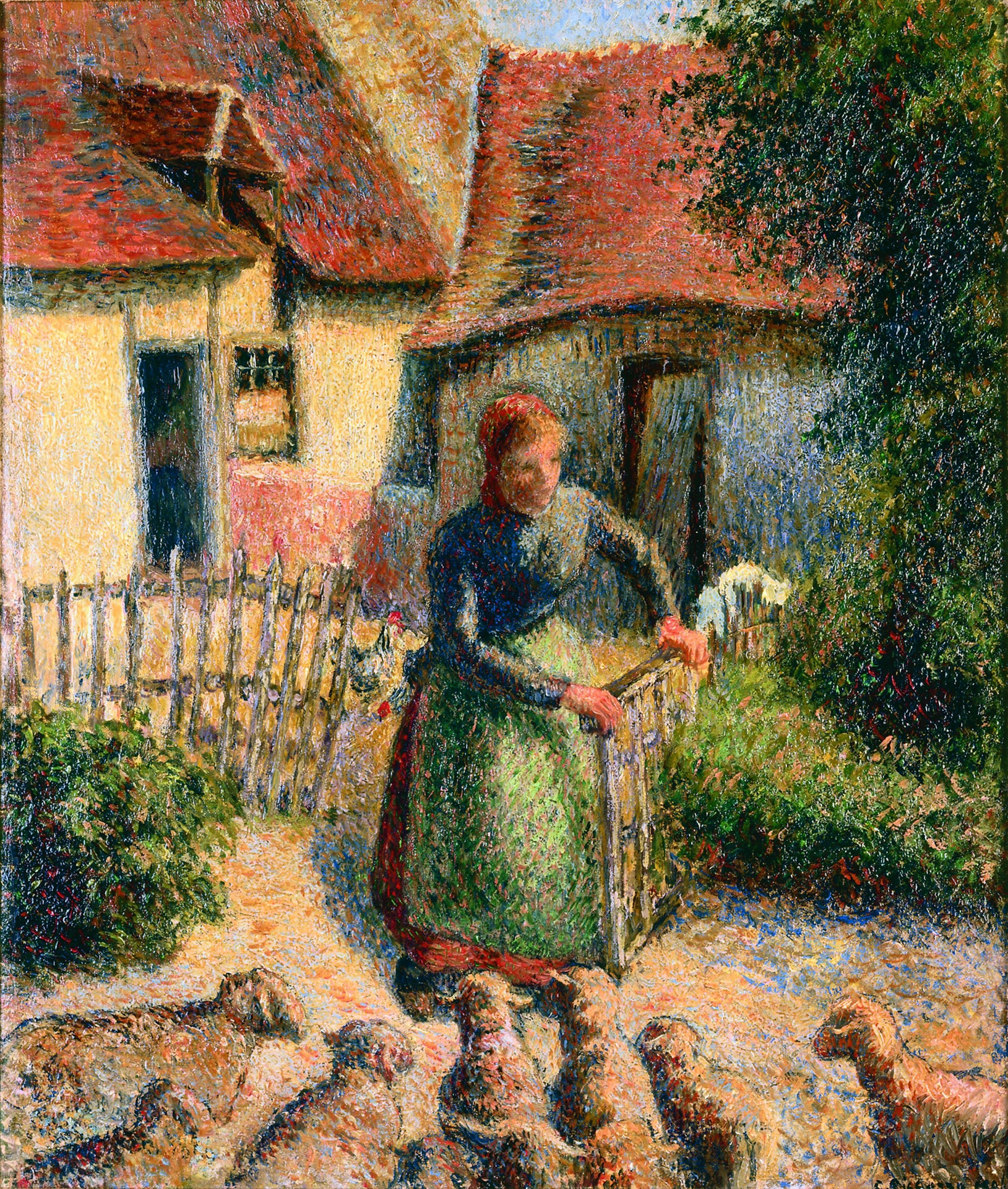 Camille Pissarro - Shepherdess Bringing Sheep in (1886) - 17" x 22" Fine Art Print