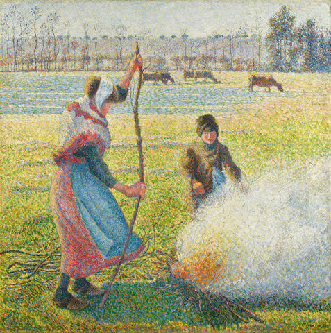 Camille Pissarro - Peasant Girl Making a Fire, Hoar Frost (1888) Signed - 17" x 22" Fine Art Print