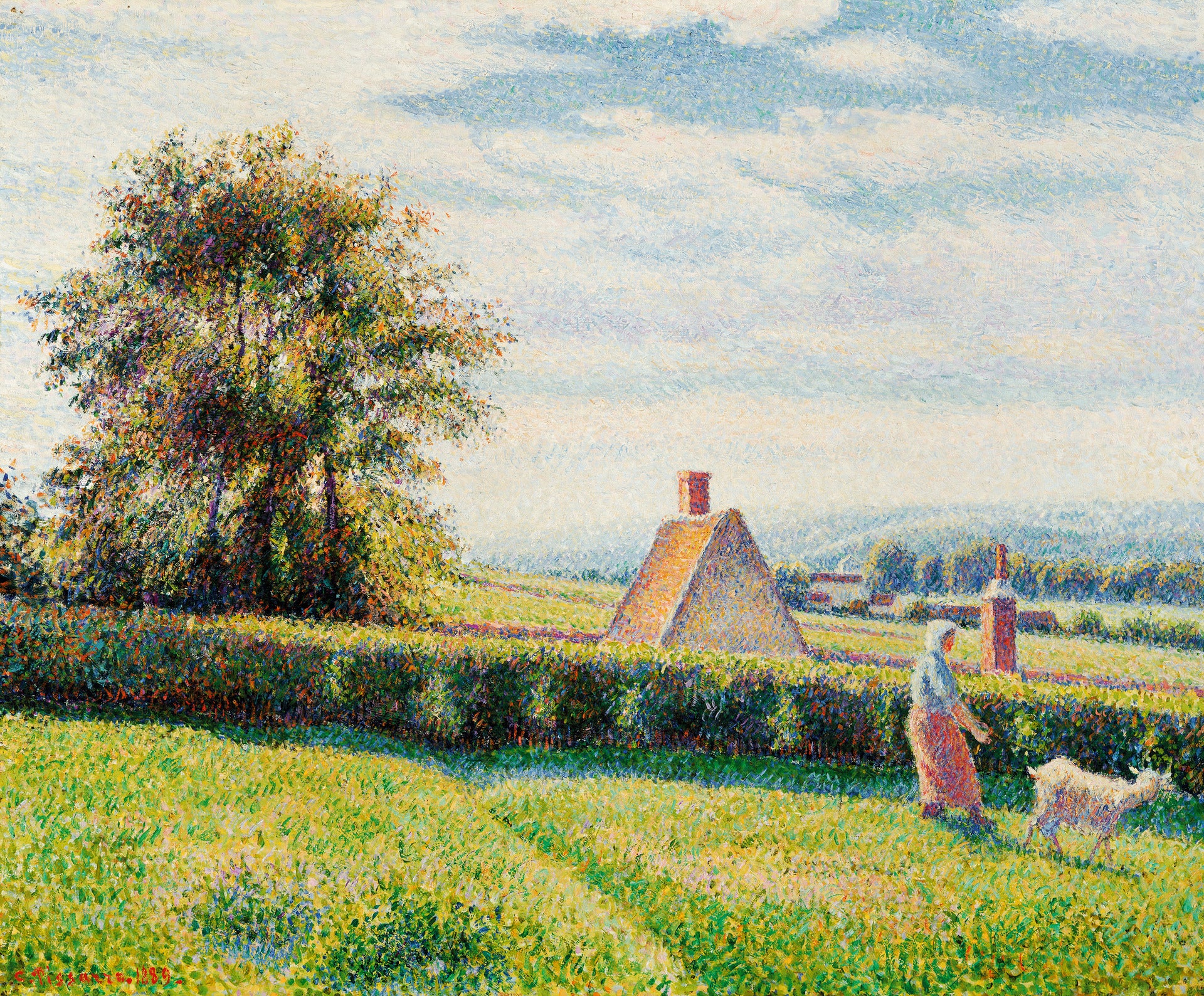 Camille Pissarro - Woman & Goat at Éragny or Spring Pasture (1889) Signed - 17"x22" Fine Art Print