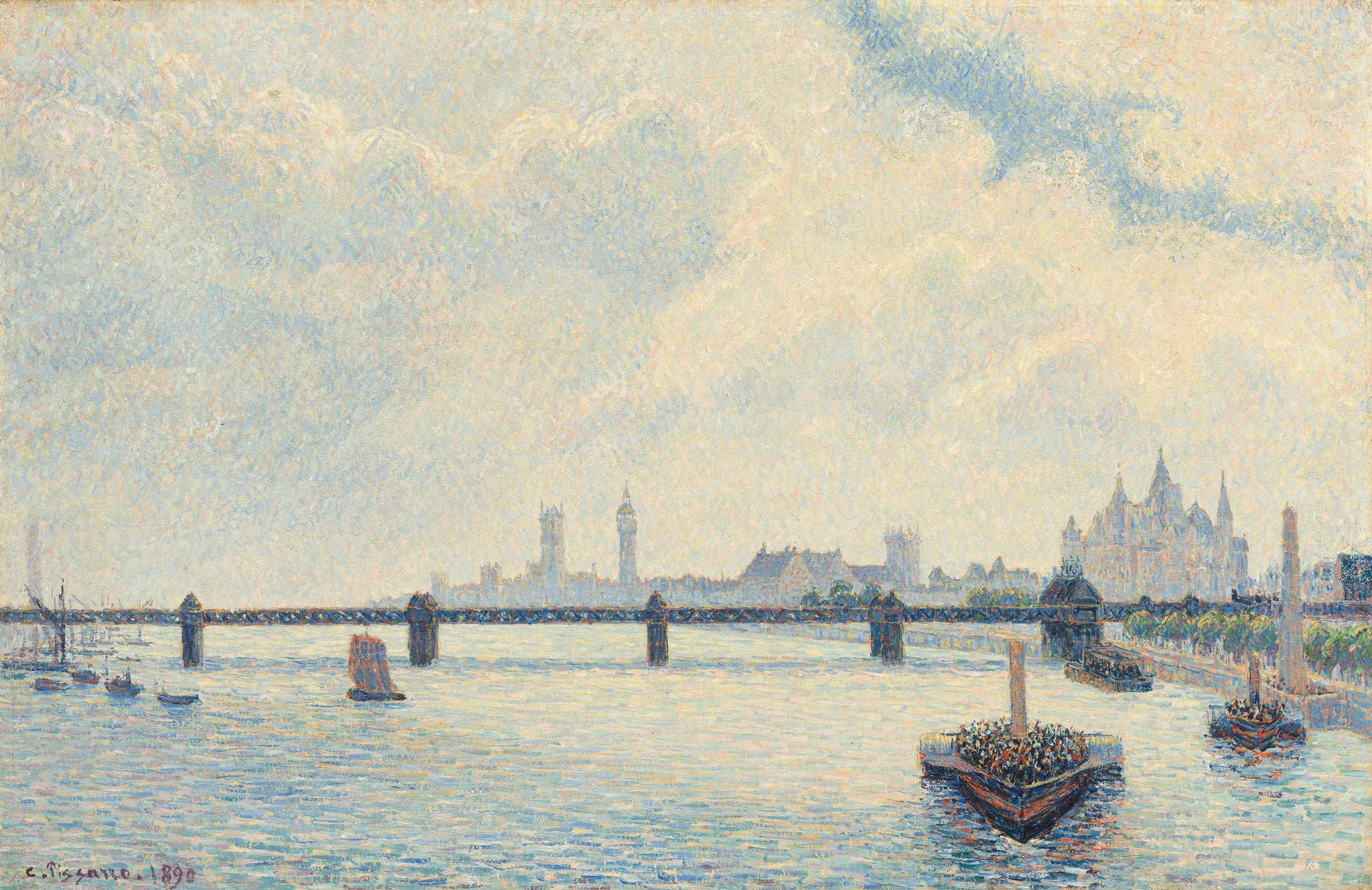 Camille Pissarro - Charing Cross Bridge, London (1890) Signed - 17" x 22" Print