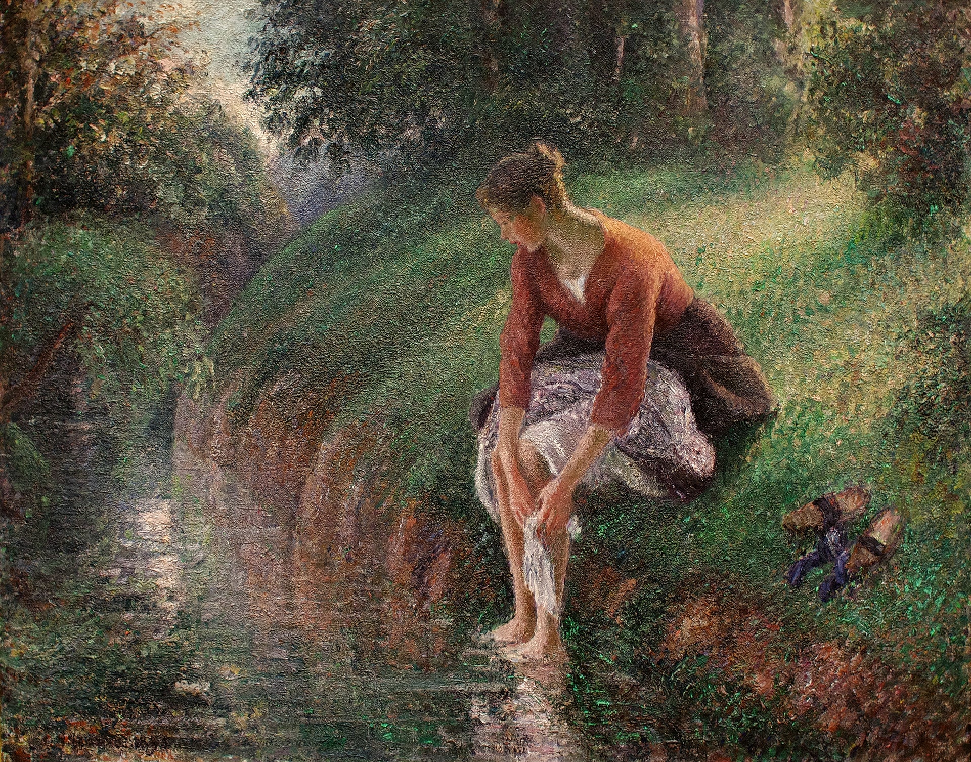 Camille Pissarro - Woman Bathing Her Feet in a Brook (1895) Signed - 17"x22" Print