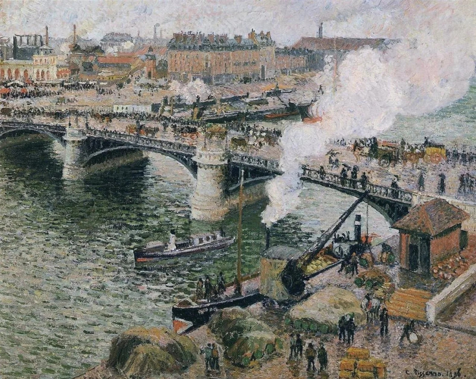 Camille Pissarro - Pont Boieldieu in Rouen Rainy (1896) Signed - 17" x 22" Print