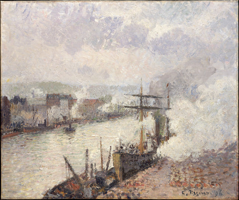 Camille Pissarro - Steamboats in the Port of Rouen (1896) Signed - 17" x 22" Print