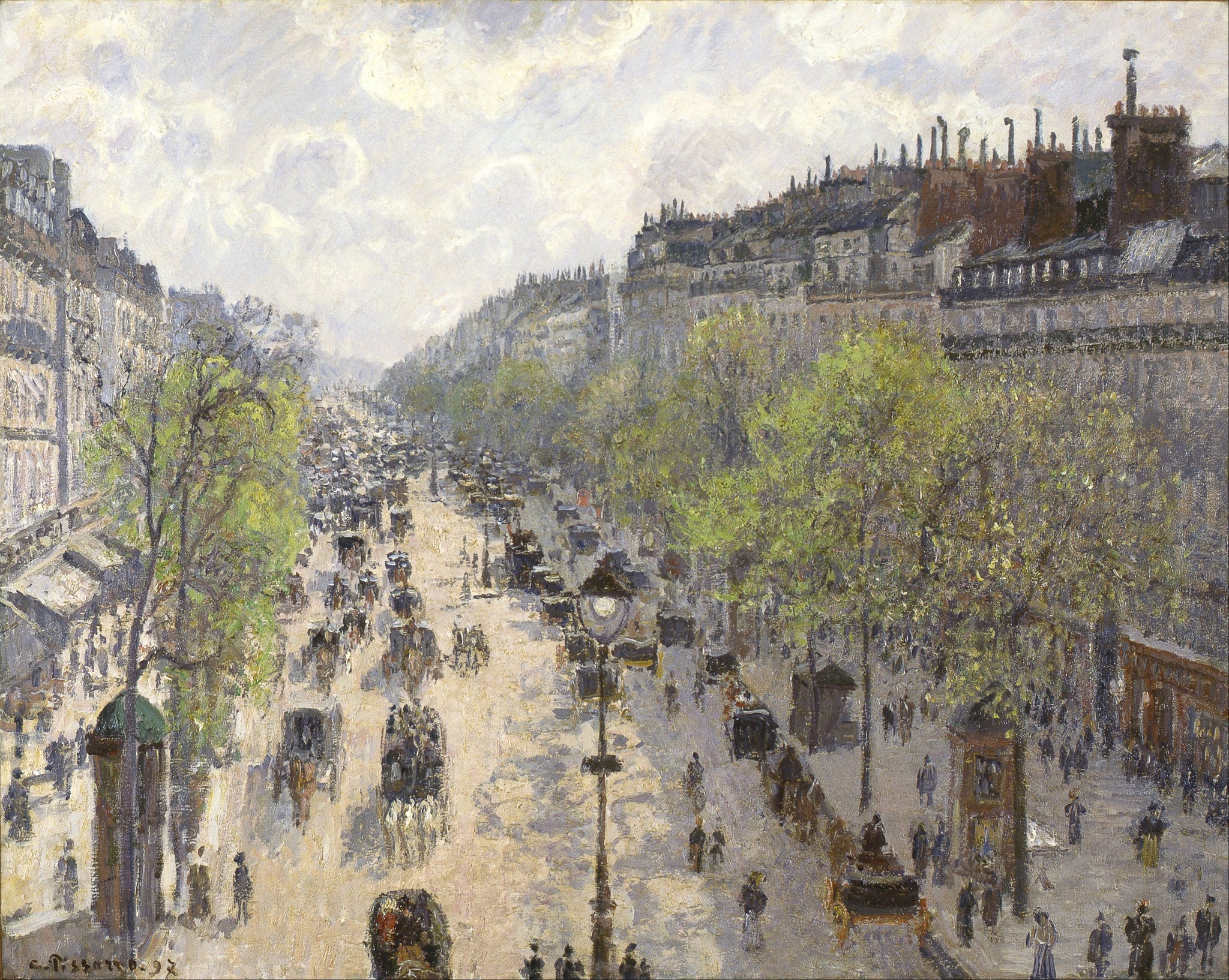 Camille Pissarro - Boulevard Montmartre, Spring Morning (1897) Signed - 17" x 22" Fine Art Print