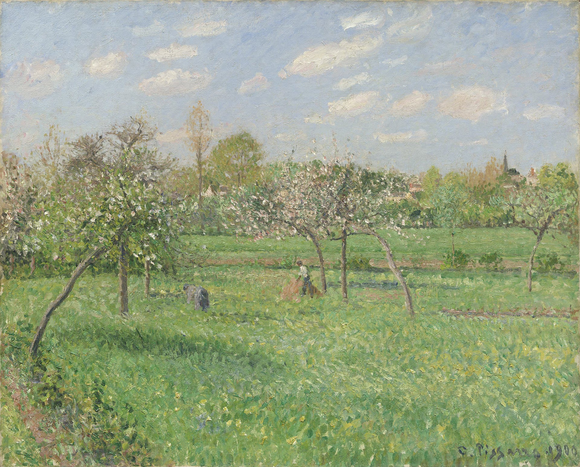 Camille Pissarro - Spring, Morning, Cloudy, Eragny (1900) Signed - 17" x 22" Print