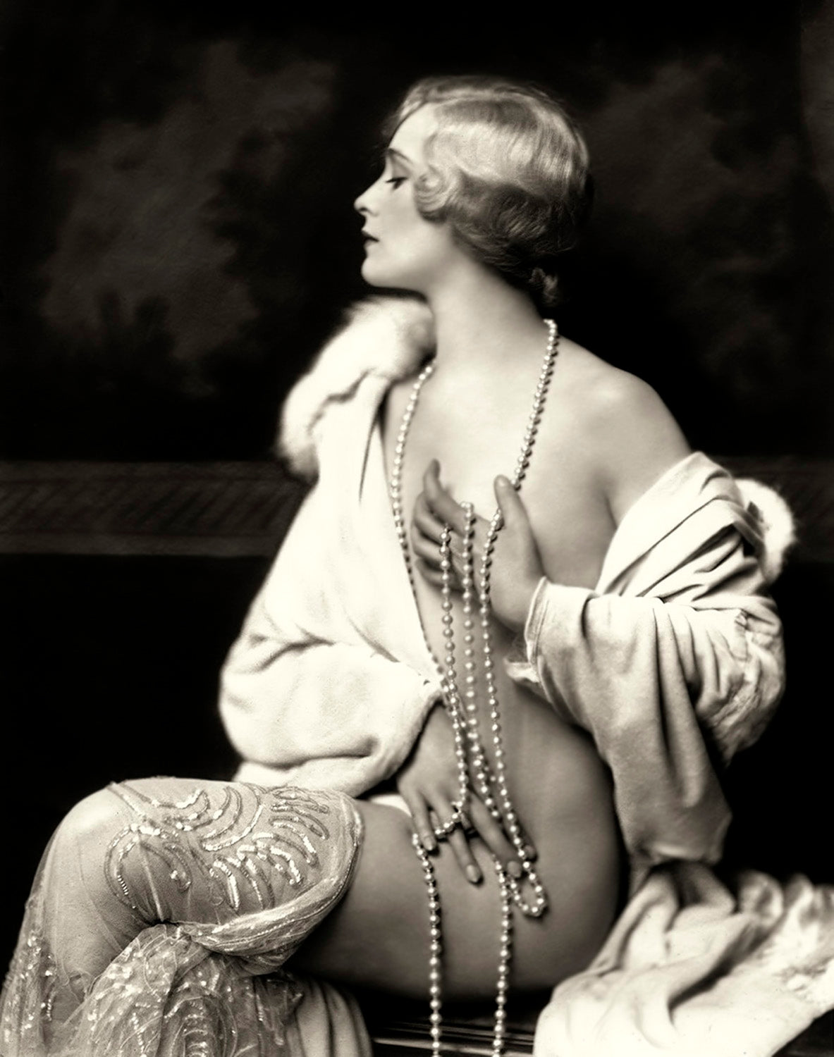 Alfred Cheney Johnston - Hazel Forbes Nude Pearls (1920s) - 17"x22" Fine Art Print