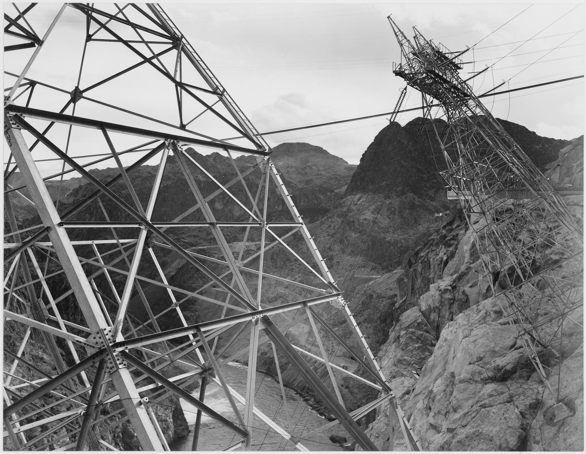 Ansel Adams - Boulder Dam Transmission Lines Side of Cliff (1941) - 17"x22" Print