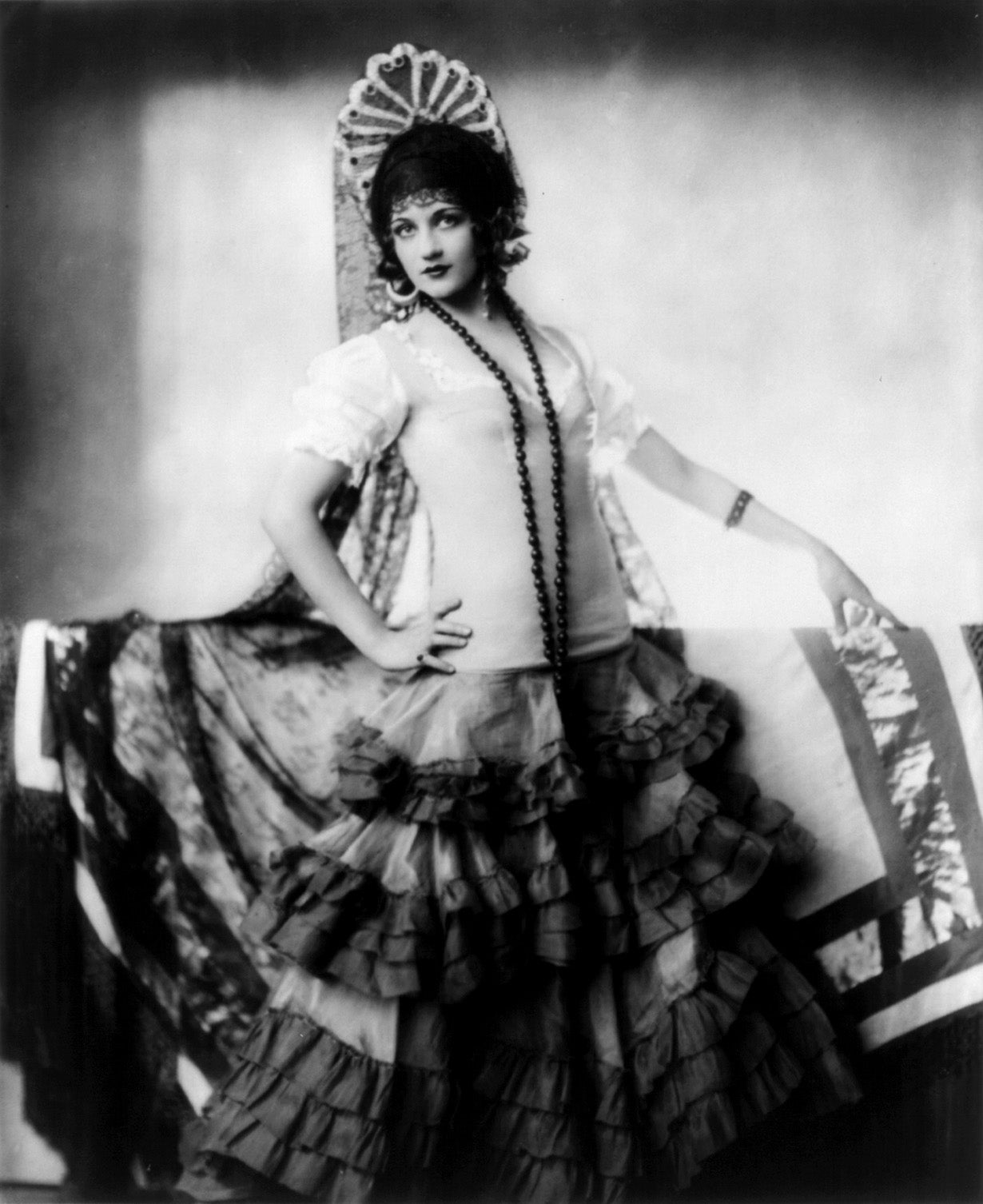 Alfred Cheney Johnston - Dorothy Wegman Wearing Ruffled Skirt & Mantilla - 17"x22" Fine Art Print