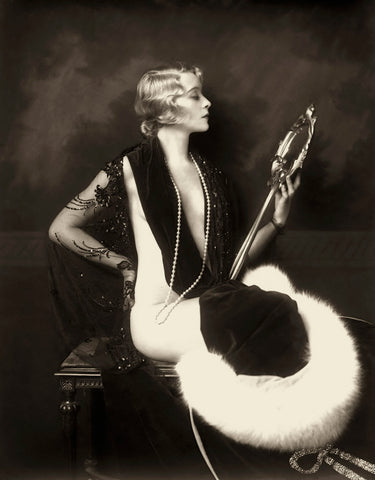 Alfred Cheney Johnston - Muriel Finley Nude Pearls & Fur (1920s) - 17" x 22" Print