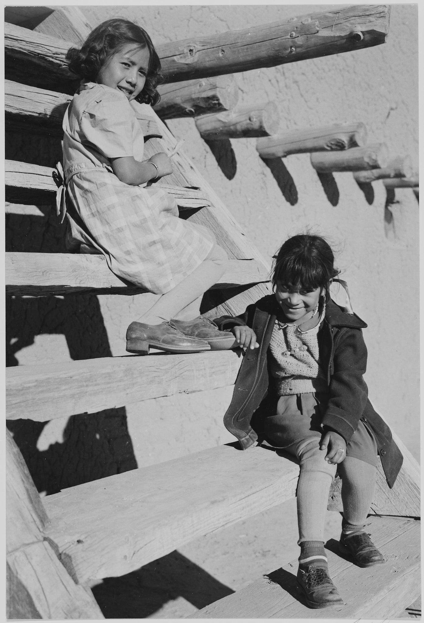 Ansel Adams - Two Young Girls on Steps, New Mexico (1942) - 17"x22" Fine Art Print