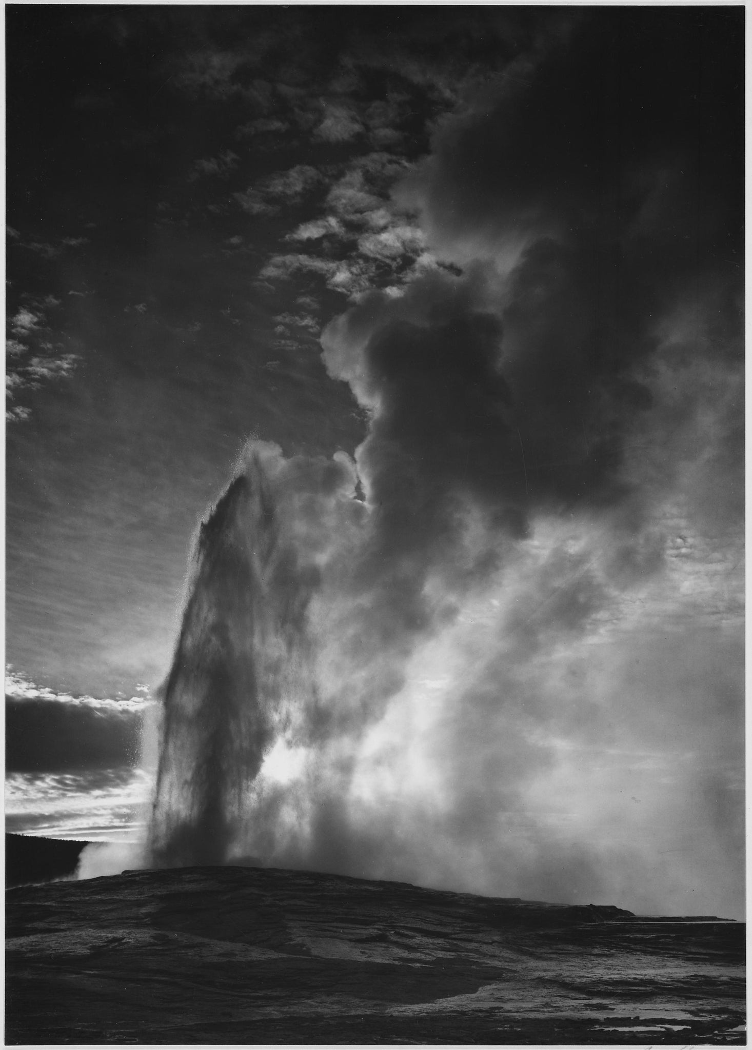 Ansel Adams - Old Faithful Geyser Eruption at Dusk (1939) - 17"x22" Fine Art Print