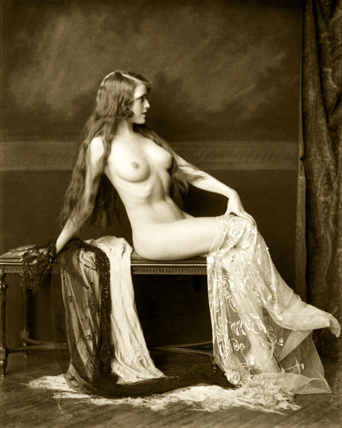 Alfred Cheney Johnston - Nude Woman Seated Boudoir (1920s) - 17" x 22" Art Print