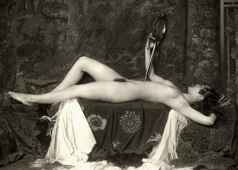 Alfred Cheney Johnston - 1920s Nude Female Laying Down Looking in Mirror - 17"x22" Fine Art Print