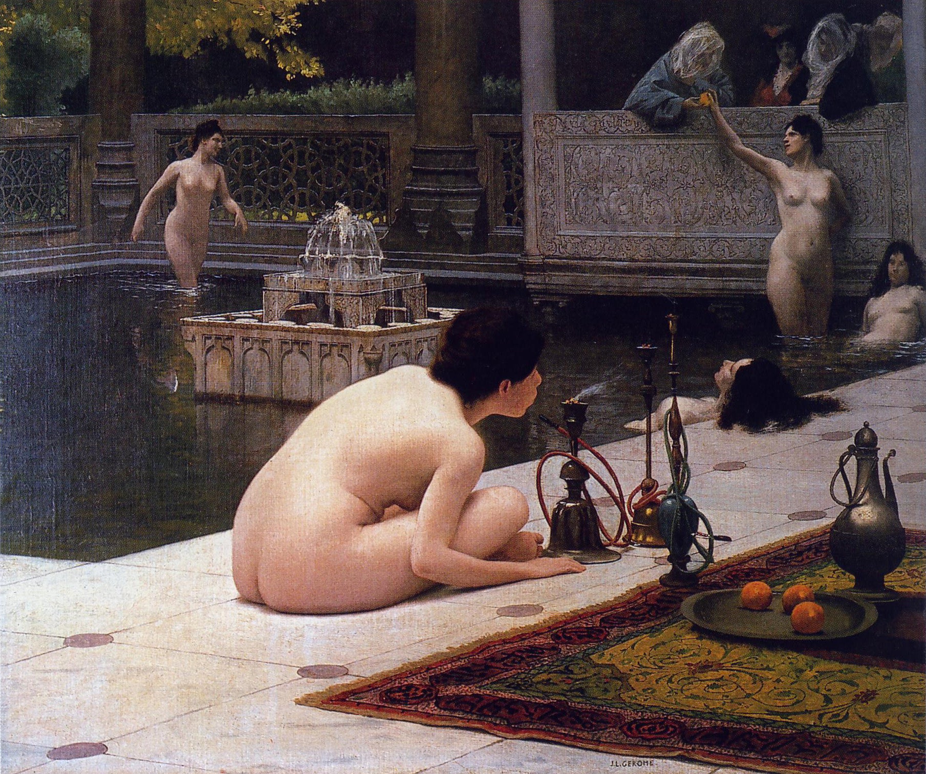 Jean Leon Gerome - The Hookah Lighter Nudes (1898) Signed - 17"x22" Fine Art Print