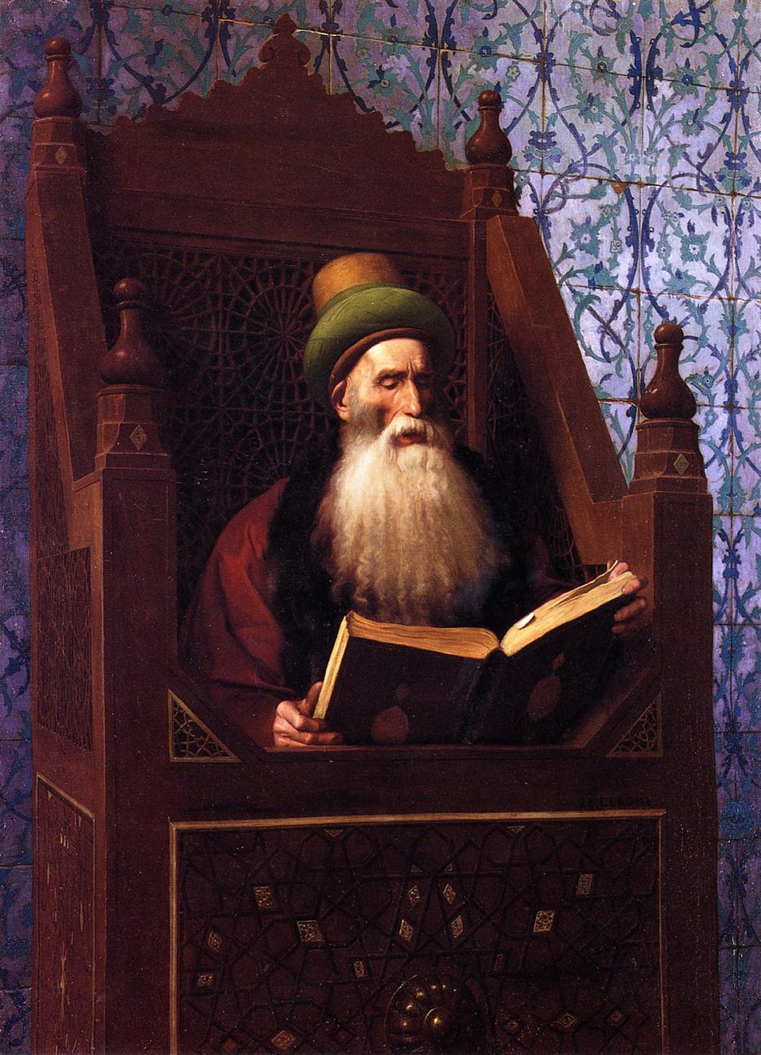 Jean Leon Gerome - Mufti Reading in his Prayer Stool (1900) Signed - 17"x22" Print