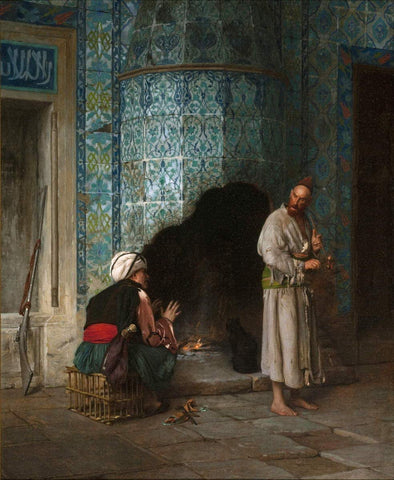 Jean Leon Gerome - A Chat by the Fireside (1881) Signed - 17"x22" Fine Art Print