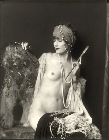 Alfred Cheney Johnston - Art Deco Nude Woman Pearls & Easel (1920s) - 17" x 22" Fine Art Print