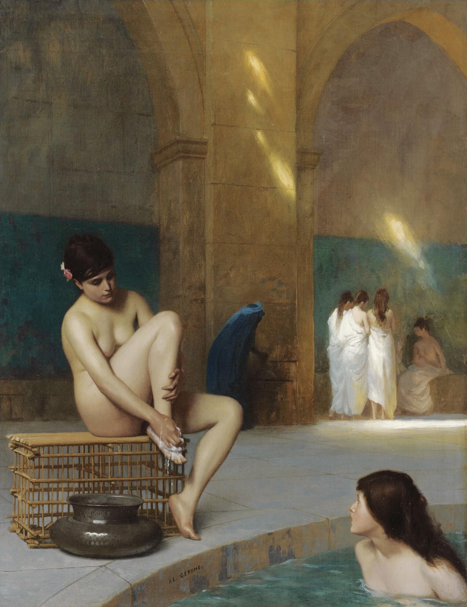 Jean Leon Gerome - Nude Woman Bathing Bath House Signed - 17