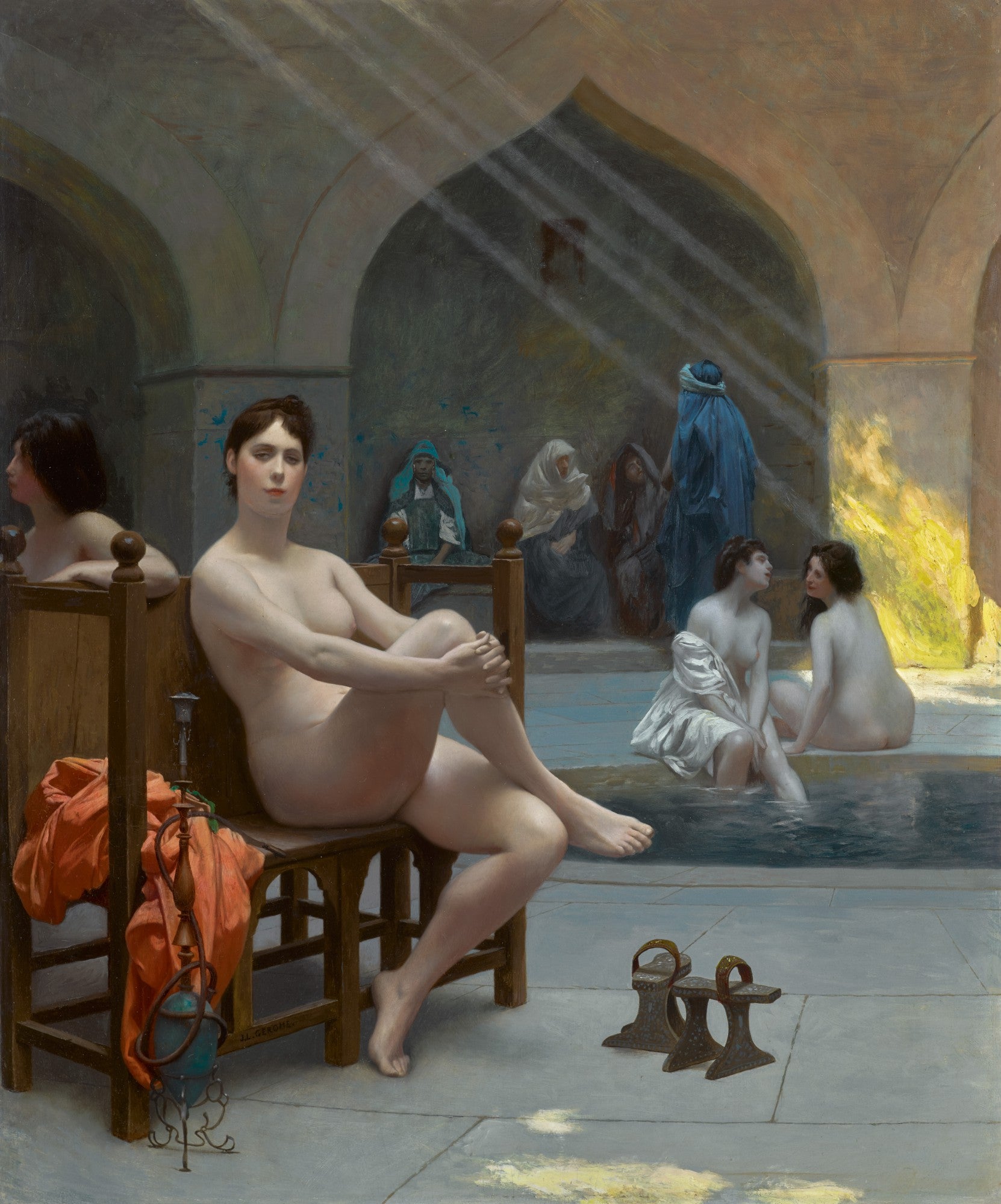 Jean Leon Gerome - Nude Women in Bath House (Signed) - 17" x 22" Fine Art Print