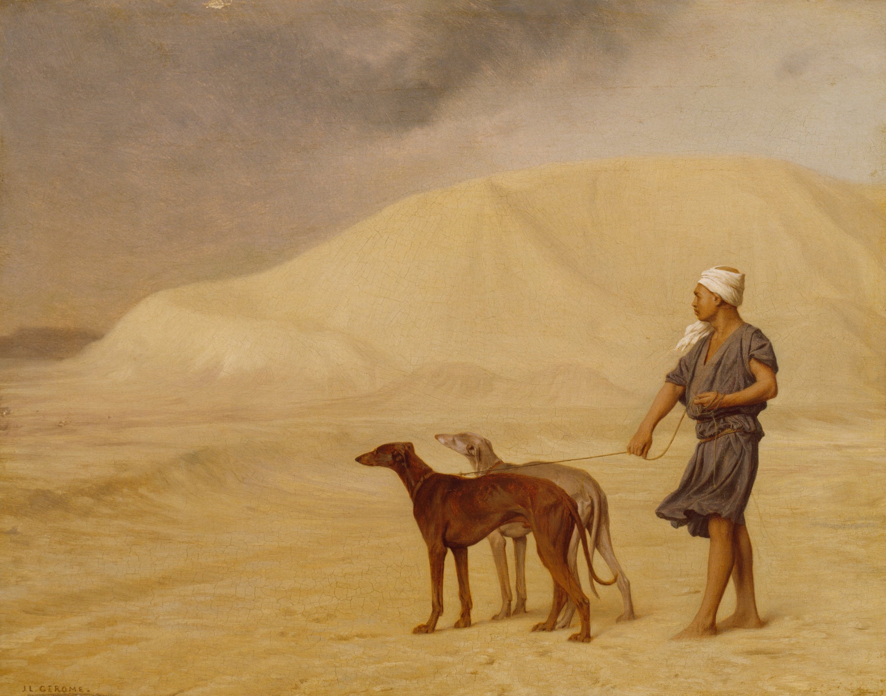 Jean Leon Gerome - On The Desert, Nubian with Pharaoh Hounds (1867) Signed - 17"x22" Fine Art Print