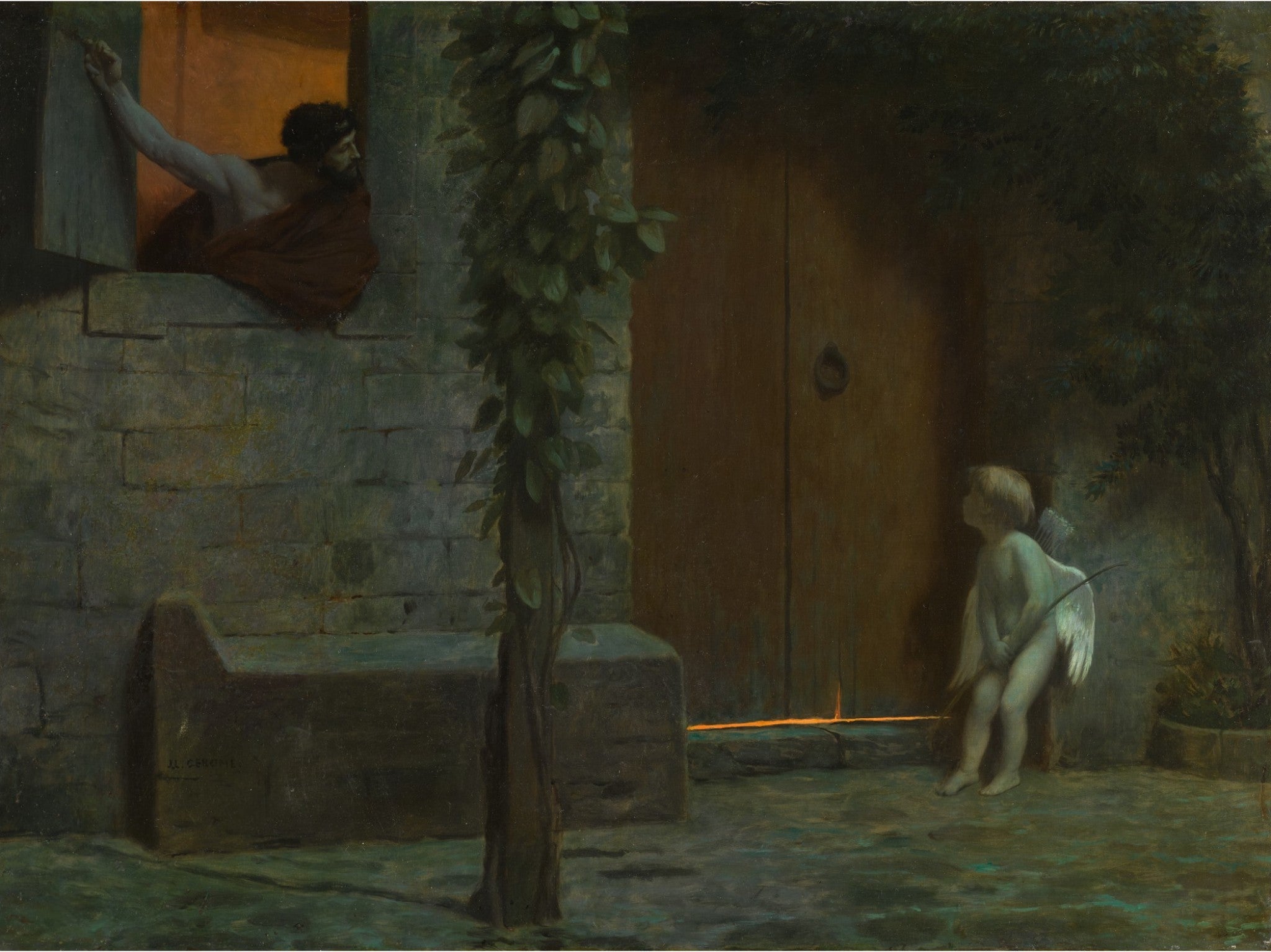 Jean Leon Gerome - Story of Anacreon 1 Cupid @ Door in Rainstorm (1899) Signed - 17"x22" Fine Art Print