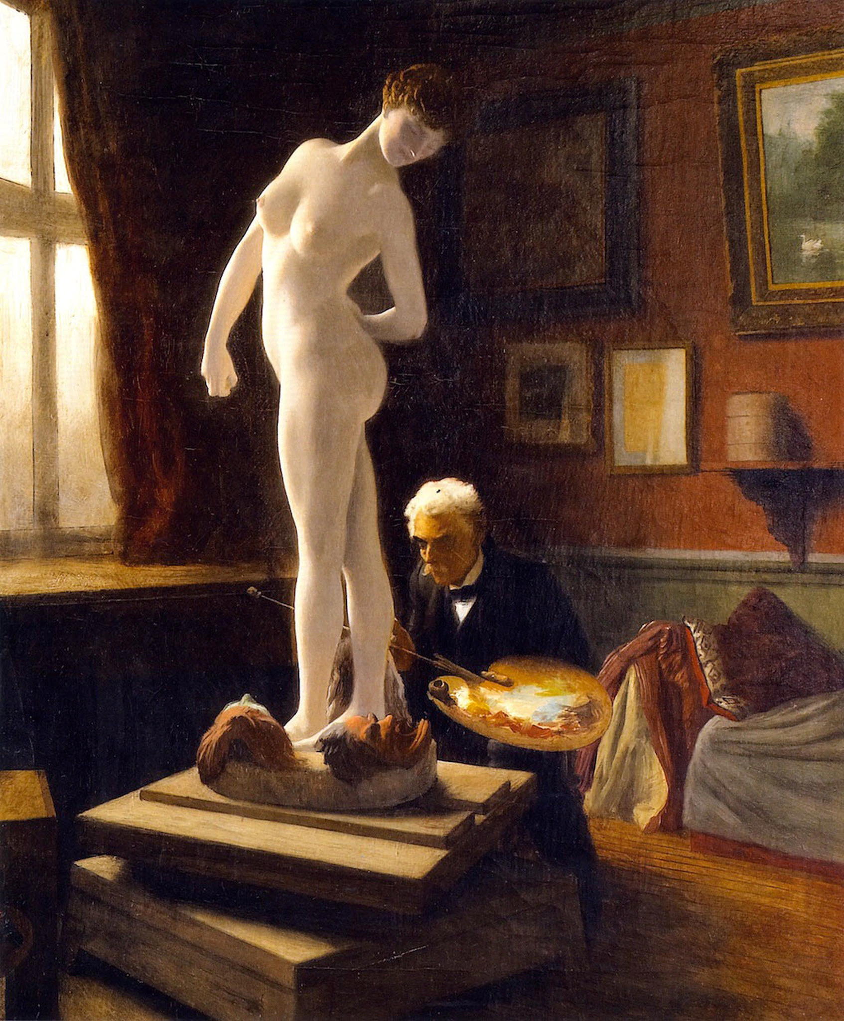 Jean Leon Gerome - Self Portrait Painting the Ball Player (1902) - 17" x 22" Print