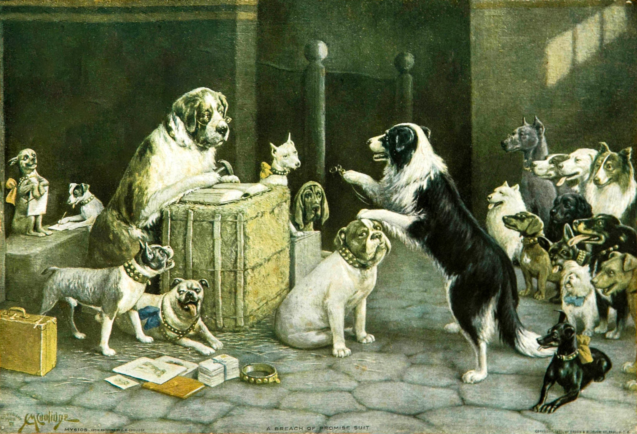 Cassius Coolidge - Breach of Promise Suit, Dogs (1908) Signed - 17" x 22" Print